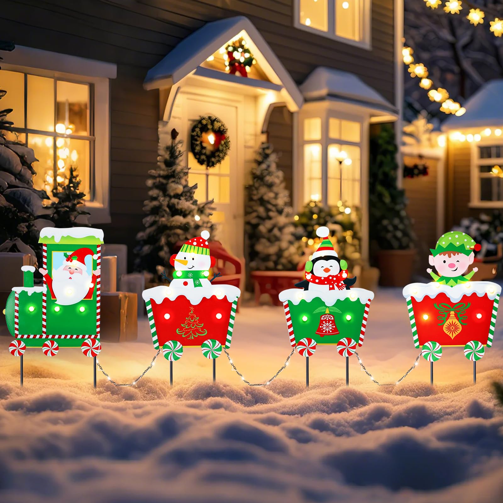 Décorations de Noël extérieures, 4 piquets de Noël (Vert)