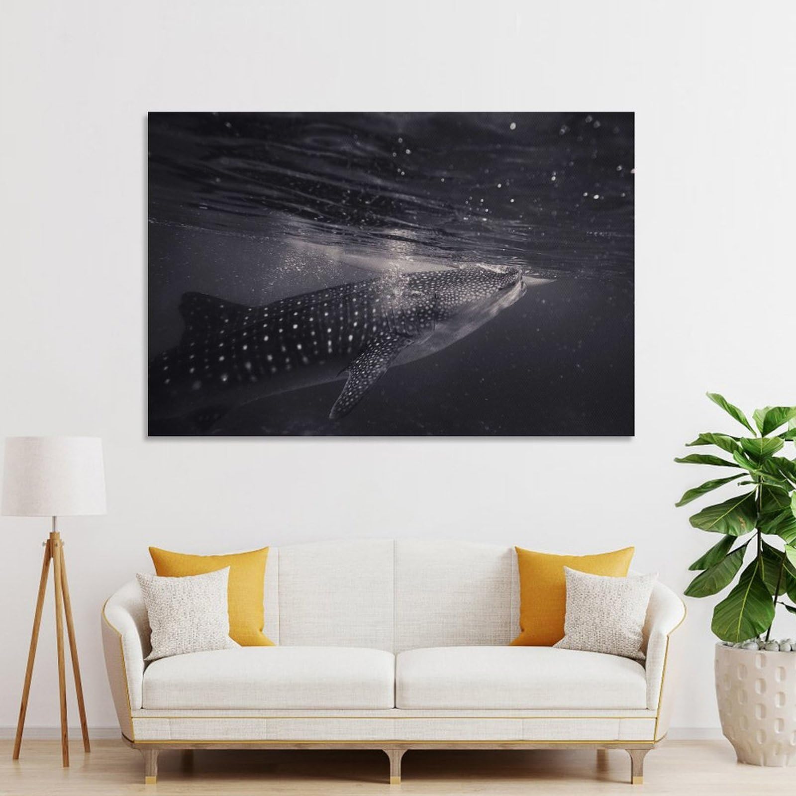 Junmoney Bubble And Shark Canvas Wall Art 24x36inch(60x90cm), for Study, Office Or Focused Interiors, Home Office Artwork with Decorative Appeal