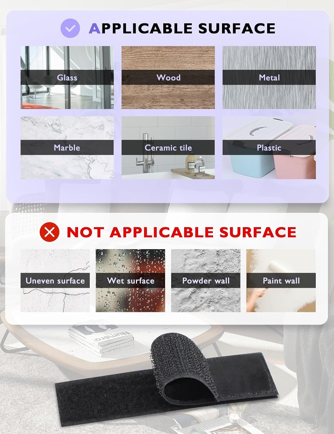 60 Sets Hook and Loop Strips with Adhesive, Nylon Strips with Adhesive for Home or Office Use, 1 x 4 Inches