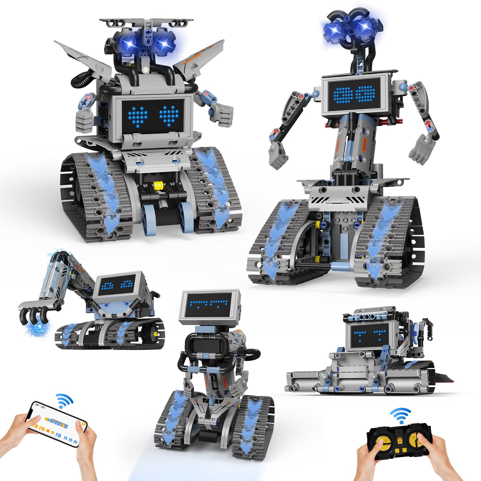 kiothdre Johnny 5 Roboter Bauspielzeug, 5 IN 1 Technik Roboter Bausatz mit App & 2.4GHz Fernsteuerung, Transformierbare Programmierbar Ferngesteuert Robotic Geschenke für Kinder Jungen 6-14 Jahre