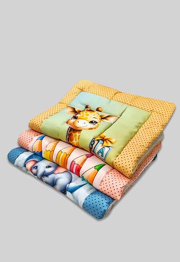 New Born Baby Godadi Cotton Bedding Set with 3 Soft Cotton Crib Sheet, Baby Bed, Cartoon Mat, Multicolor