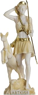Goddess Artemis Diana Greek Statue Nature Moon Gold Tone Alabaster 6.69