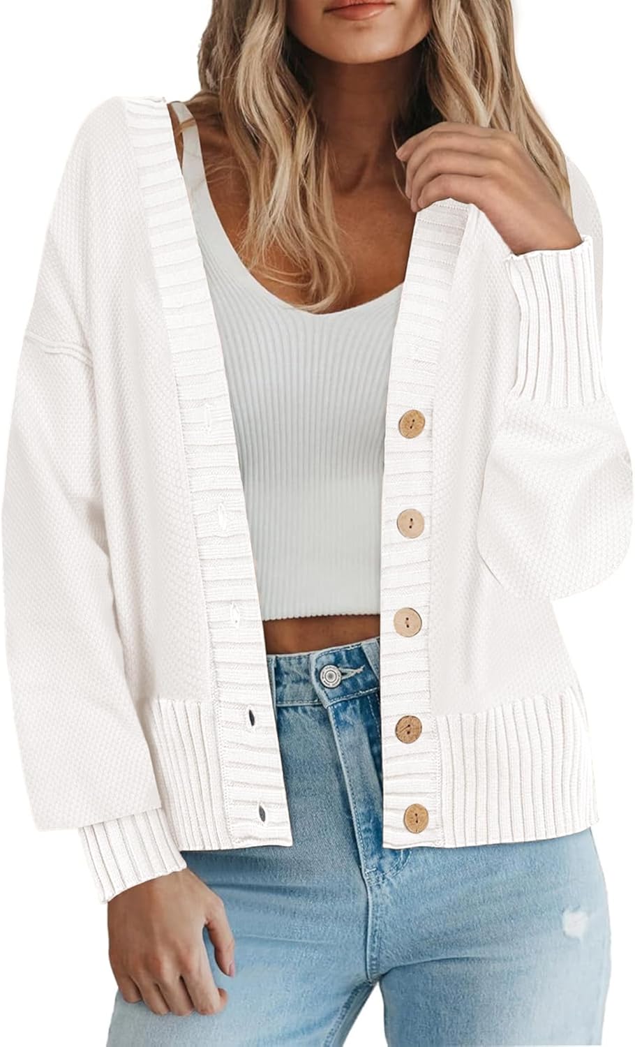 Zeagoo Women’s Cardigan 2024 Fall Winter Open Front Oversized Button V Neck Loose Soft Knit Sweater