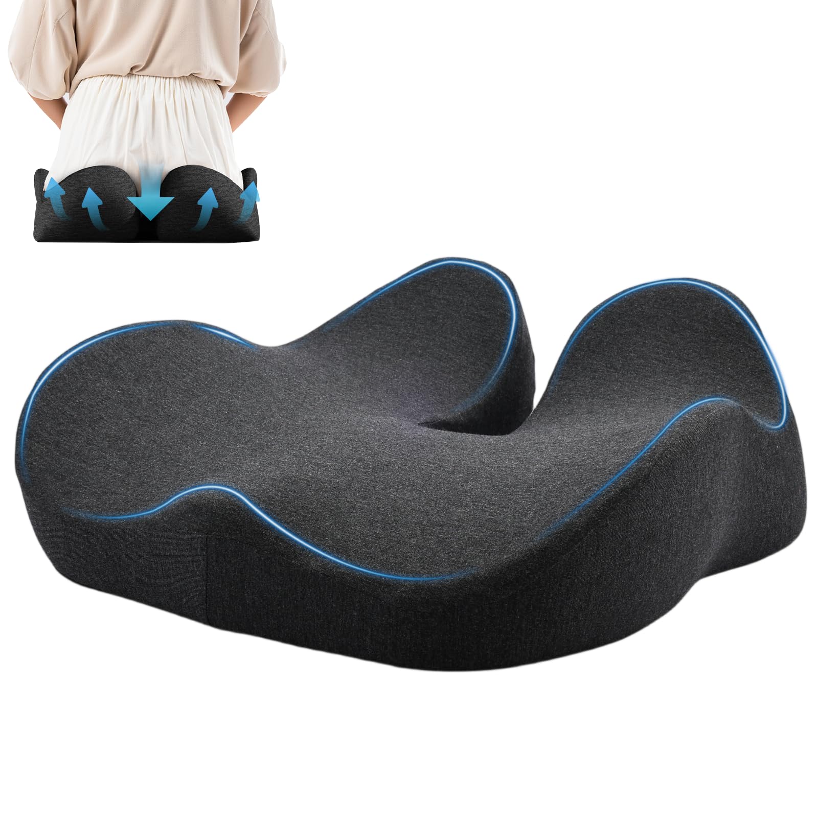 BBWELL Cojin Silla Oficina Ergonómico,Cojin Coxis,Cojín de Asiento de Espuma con Memoria,Alivio del Dolor y la Ciática,para Silla Oficina, Coche