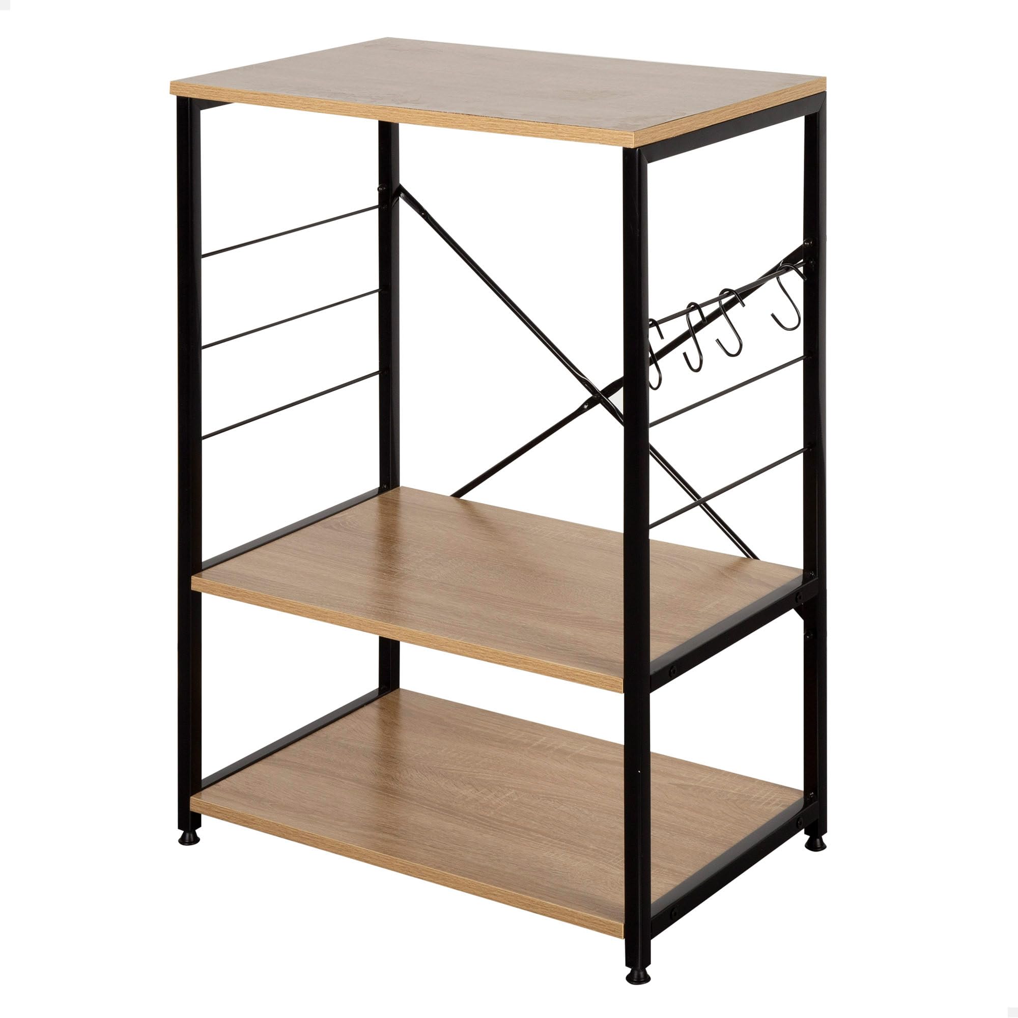 AKTIVE 18425 MAX Home Mueble Auxiliar Cocina, 60 x 40 x 82 cm, Madera y Acero, 3 Niveles y 4 Ganchos Laterales, Pies Ajustables, Armario despensa, Soporte microondas