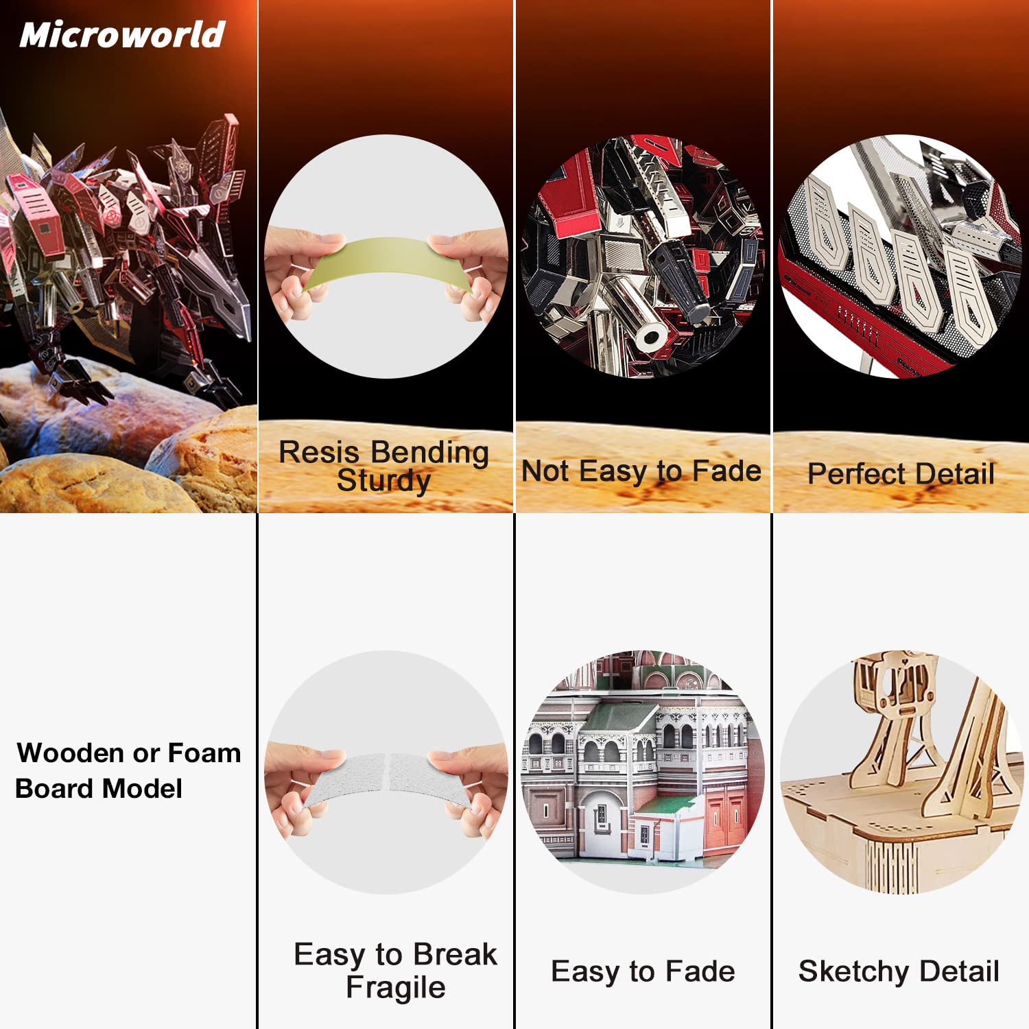 Microworld Metalowe zestawy modeli 3D, mechaniczny zestaw metalowych puzzli, DIY, trudne wyzwanie, rękodzieło, łamigłówka mózgu, puzzle dla dorosłych, rodziny, deszczowe święta, urodziny