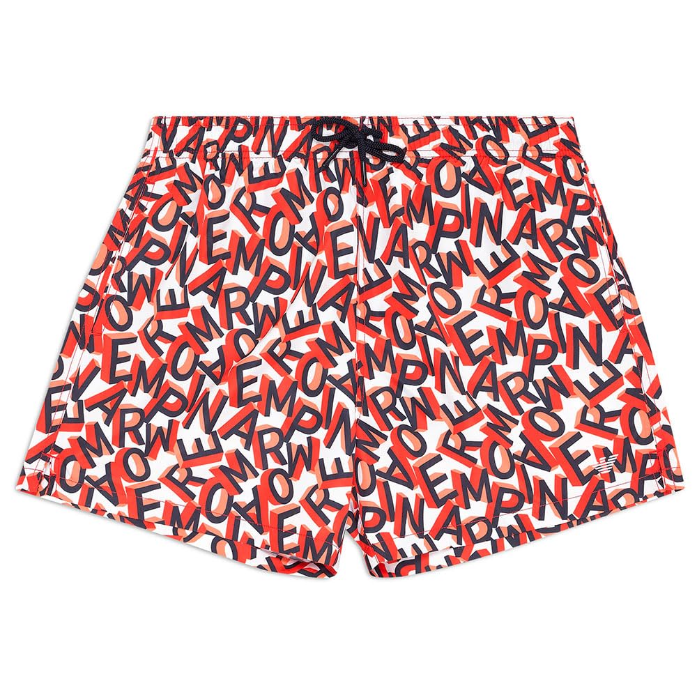 Emporio Armani Herren Small Ea Whit/Orange Mid Boxer Badehose,