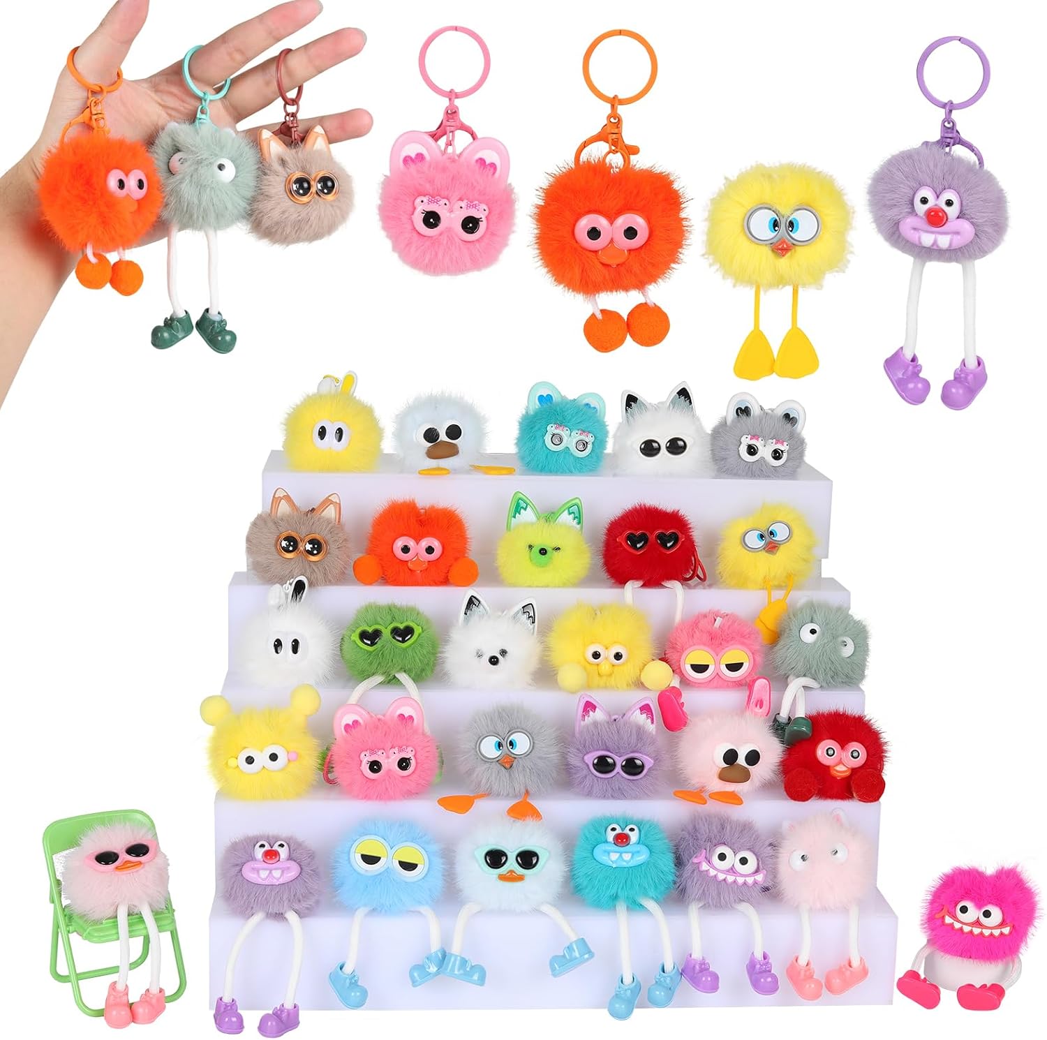 30PCs Cute Plush Keychains Party Favors Kids Keychains Kawaii Decor Bulk for Birthday Kids 8-12 Goodie Bags Graduation Gift Classroom Prize