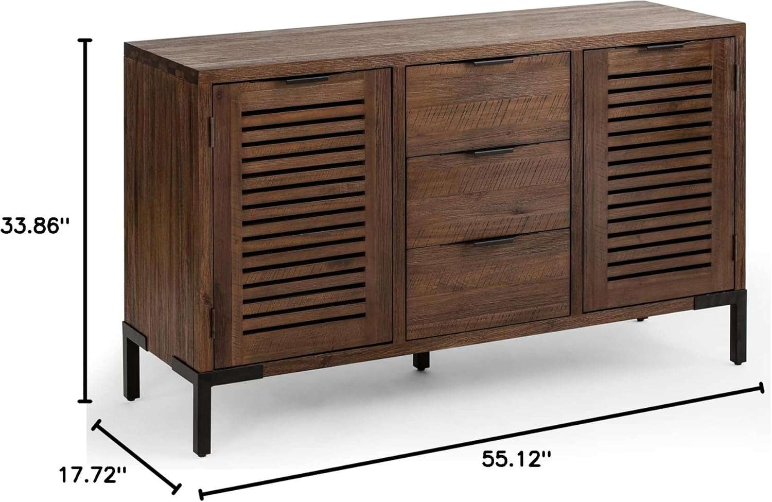 Bme Millie Solid Wood Sideboard Storage Cabinet with Storage, Pre-Assembled with 3 Drawers & 2 Doors, Adjustable Shelves
