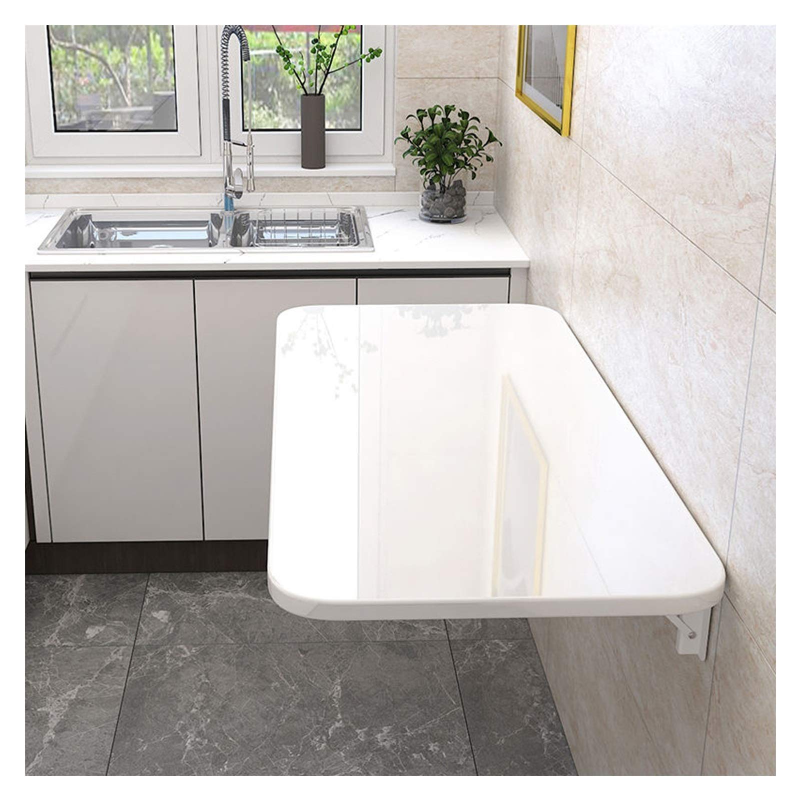 Table murale rabattable blanche gain de place pour cuisine