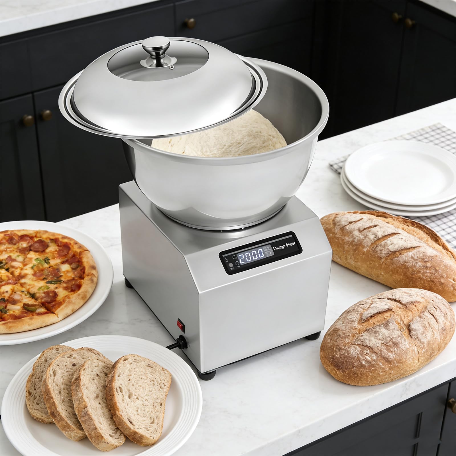 Impastatrice professionale 8 kg (18 lb), Macchina per impastare a doppia rotazione, Ciotola in acciaio inossidabile 304, Timer, Impastatrice a spirale elettrica per panificio e pizzeria 8kg(18lbs)