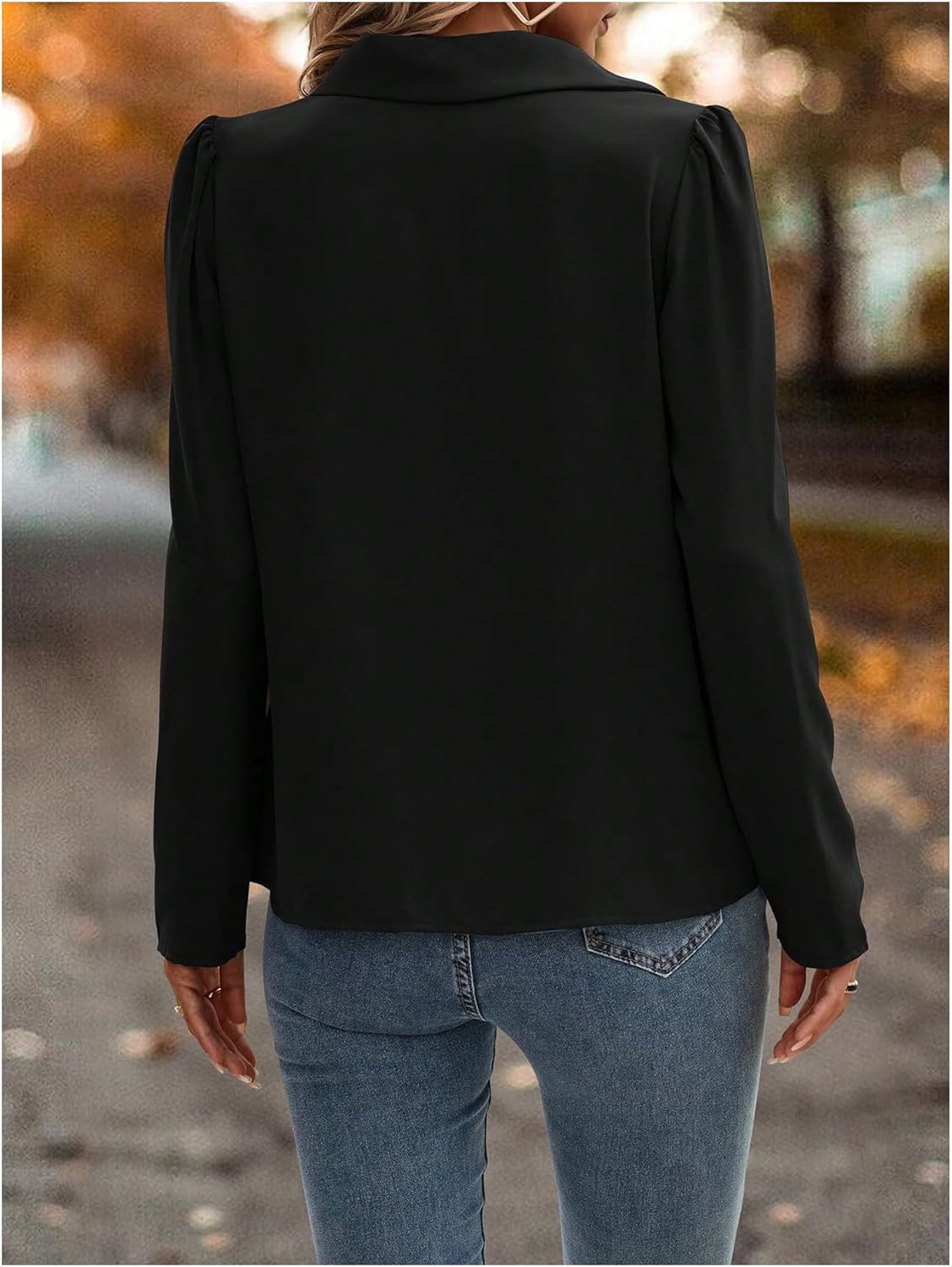 GORGLITTER Women's Lace Top Long Sleeve Button Down Shirt Mesh Collared Dressy Casual Blouse Tops - Image 2