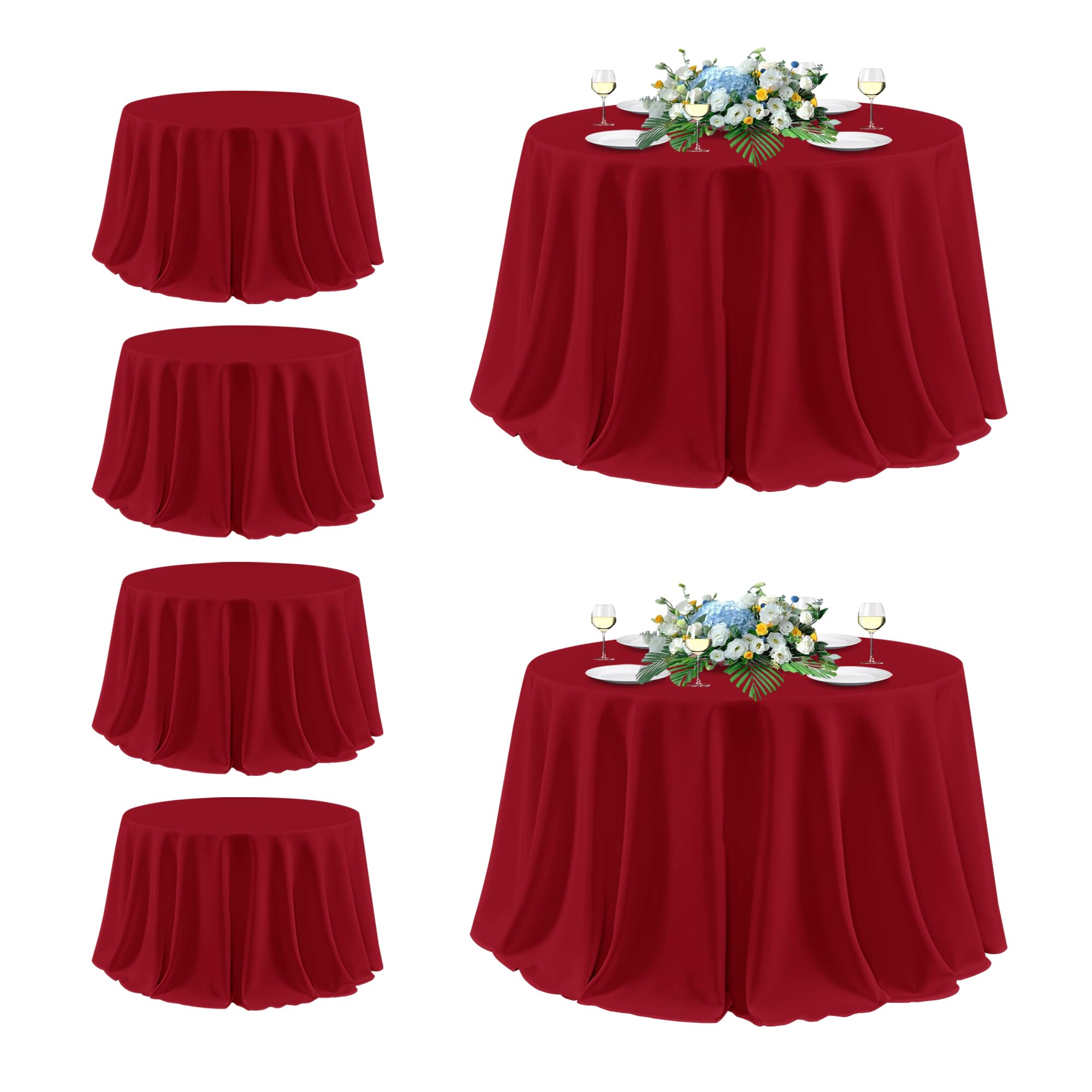 sancua 6 Pack Christmas Red Round Tablecloth 132 Inch Fit 54-96 Inch Tables