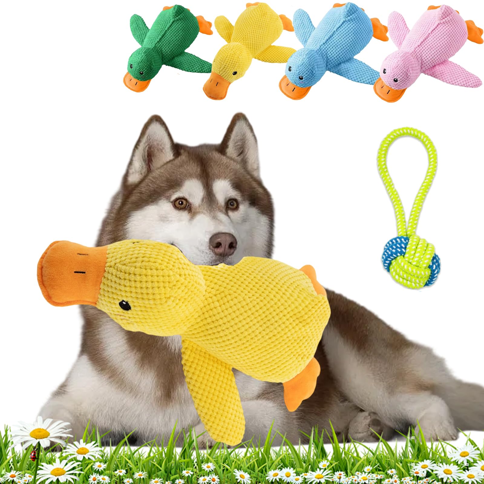 Calming Duck Toy for Dogs, Yellow Duck Dog Toy, Quacking Crinkle Duck Comfort Calming Toy for Dog Separation Anxiety Proper Relief, Soft Stuffed Plush Calming Pillow (Yellow,M-32 * 28cm)