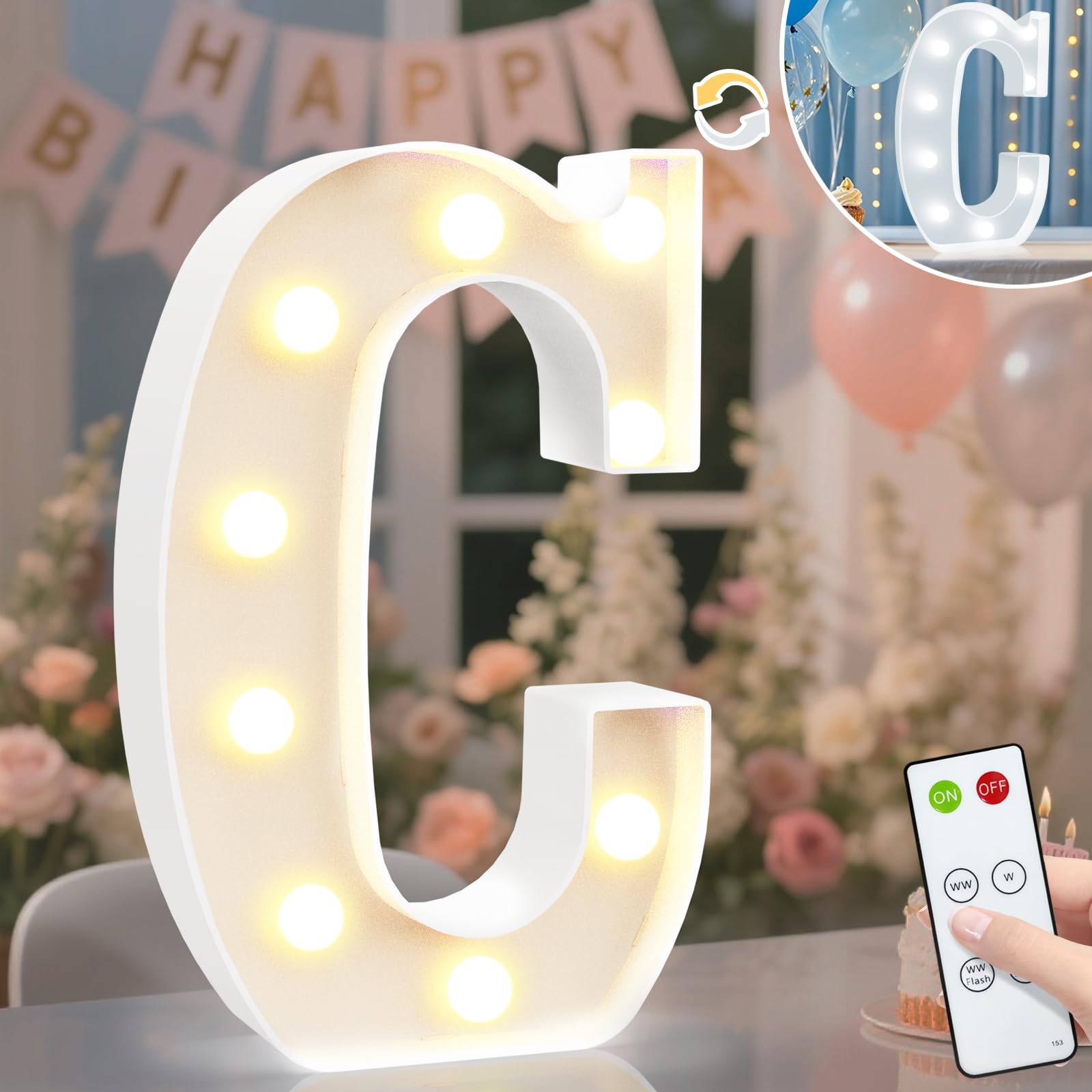 8.8" Decorative LED Light Up Numbers, Marquee Numbers Lights for 7th Birthday Decorations, Lighted Number Sign for Birthday Party Night Lights Wedding Anniversary Home Wall Decor, White Number 7 — view 42