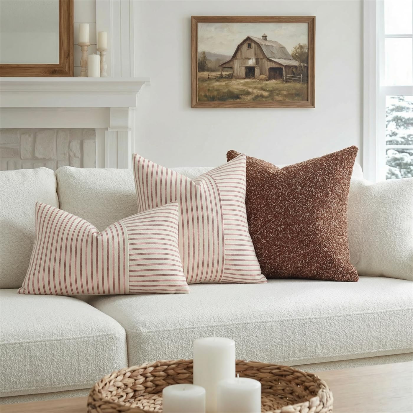 YCOLL 2er Set Kissenbezug 40x40 Baumwolle Leinen Kissenhülle Sofakissen Streifen Dekokissen Boho Deko Kissenhüllen Dekorativ Kissenbezüge für Sofa Wohnzimmer Schlafzimmer Outdoor Kissen 40x40 Red