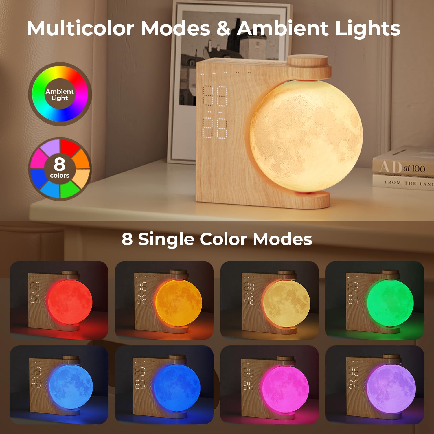 Tageslichtwecker mit 2 Wecker,Lichtwecker,Sonnenaufgang Wecker,Schlafzimmer,Wohnzimmer, Doppelalarme,Schlummerfunktion,Aufwachlicht,10 Naturgeräusche,8 Farben（Nicht aus Holz）