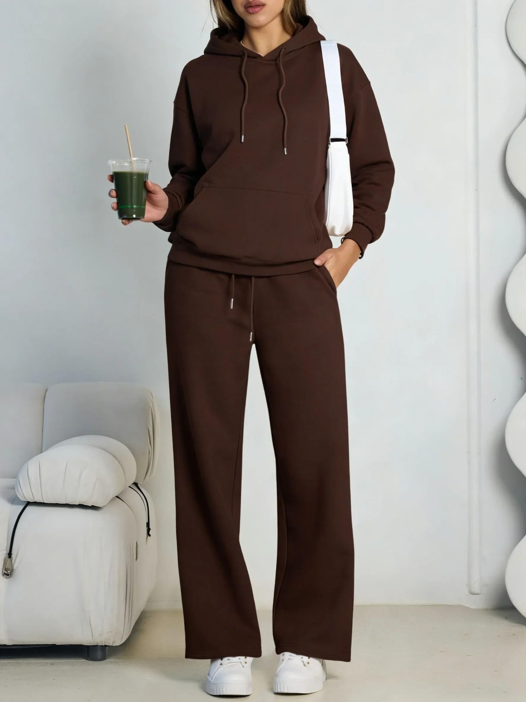Ensemble 2 pièces sweat à capuche pour femme, sweat et pantalon large décontracté