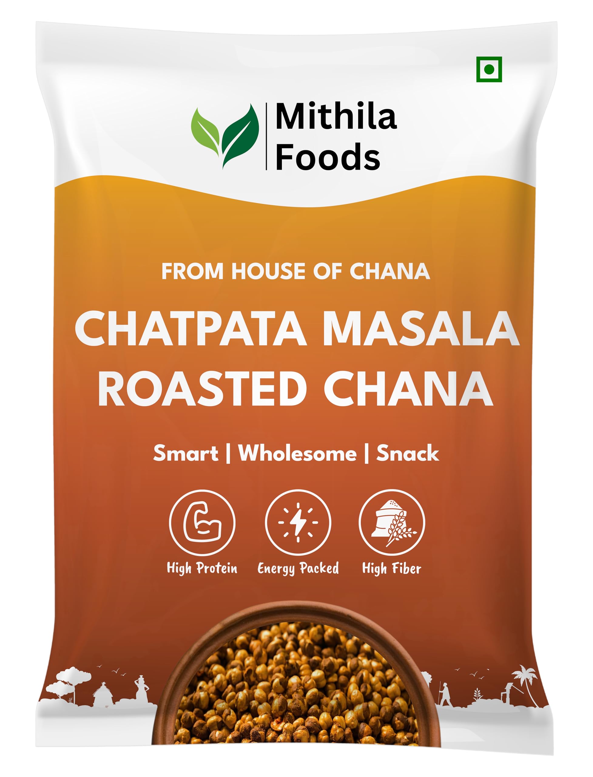 MITHILA FOODS 500g Chatpata Masala Roasted Chana | Desi Chickpeas | Whole with Skin | Crunchy Vegan Gluten-Free High Protein SMART Snack | Authentic Bihari Bhuna Chana Snacks Tangy Spicy Flavor