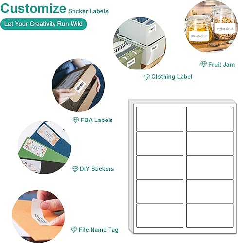 Miniatura 5 de MFLABEL 2x4 Shipping Labels - 25 Sheets (250 Labels) for Laser & Inkjet Printers, 10-UP FBA Address Stickers, Matte White Self-Adhesive Mailing