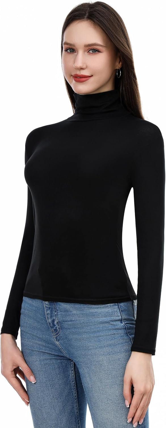 Womens Thermal Shirt Mock Neck Long Sleeve Undershirts Ultra Soft Stretch Base Layer Tops for Women - Image 2