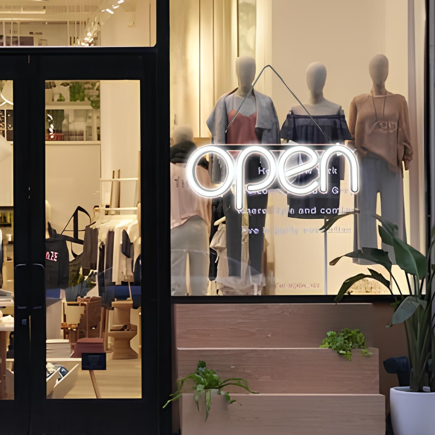LED Open Sign, 16x6 Inch - Flashing Modes, Ideal for Restaurant, Bar, Salon - 24V/1A Power Supply, Open/Close (White)