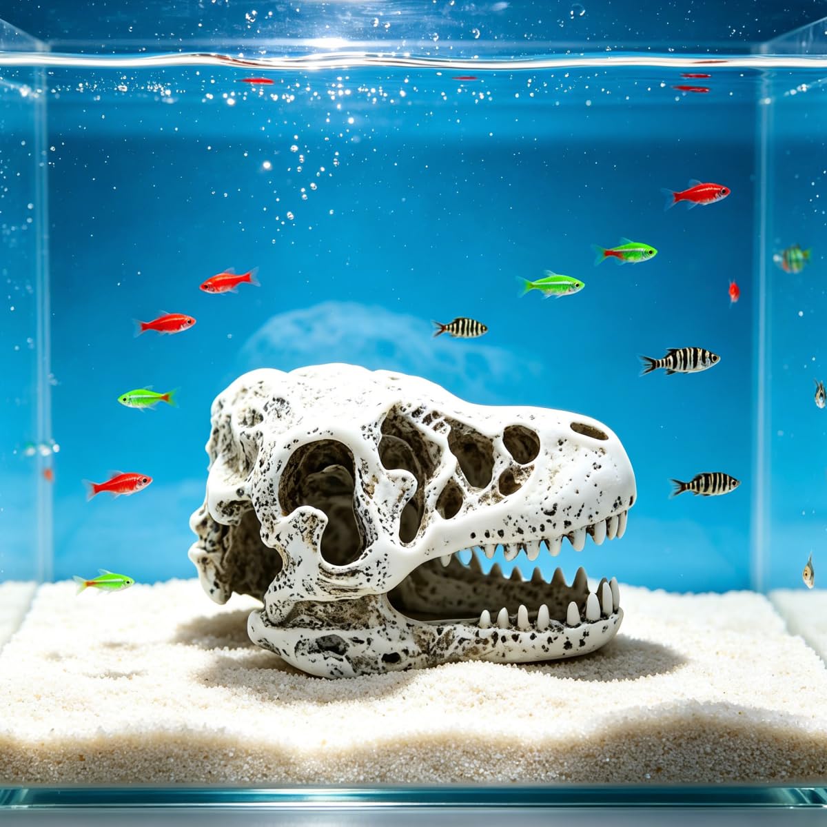 Dinosaurier-Schädel Aquarium Dekoration, Harz Fischbecken Deko, 15x9x8cm, Versteck für Fische, Reptilien Unterschlupf Höhle, Set 1 2 4 (Groß 4 STK.)