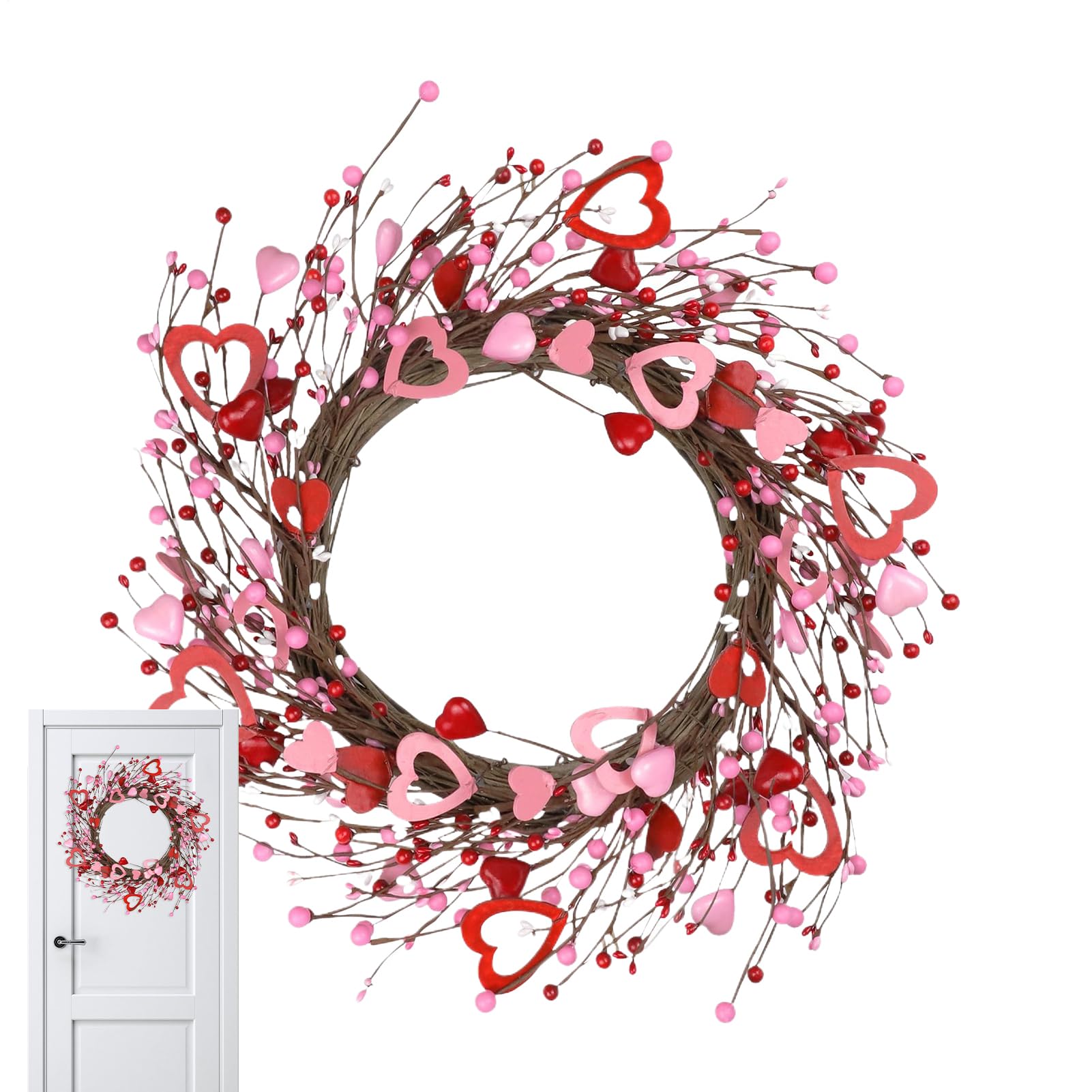 Couronne de printemps artificielle 40 cm décoration porte Saint-Valentin