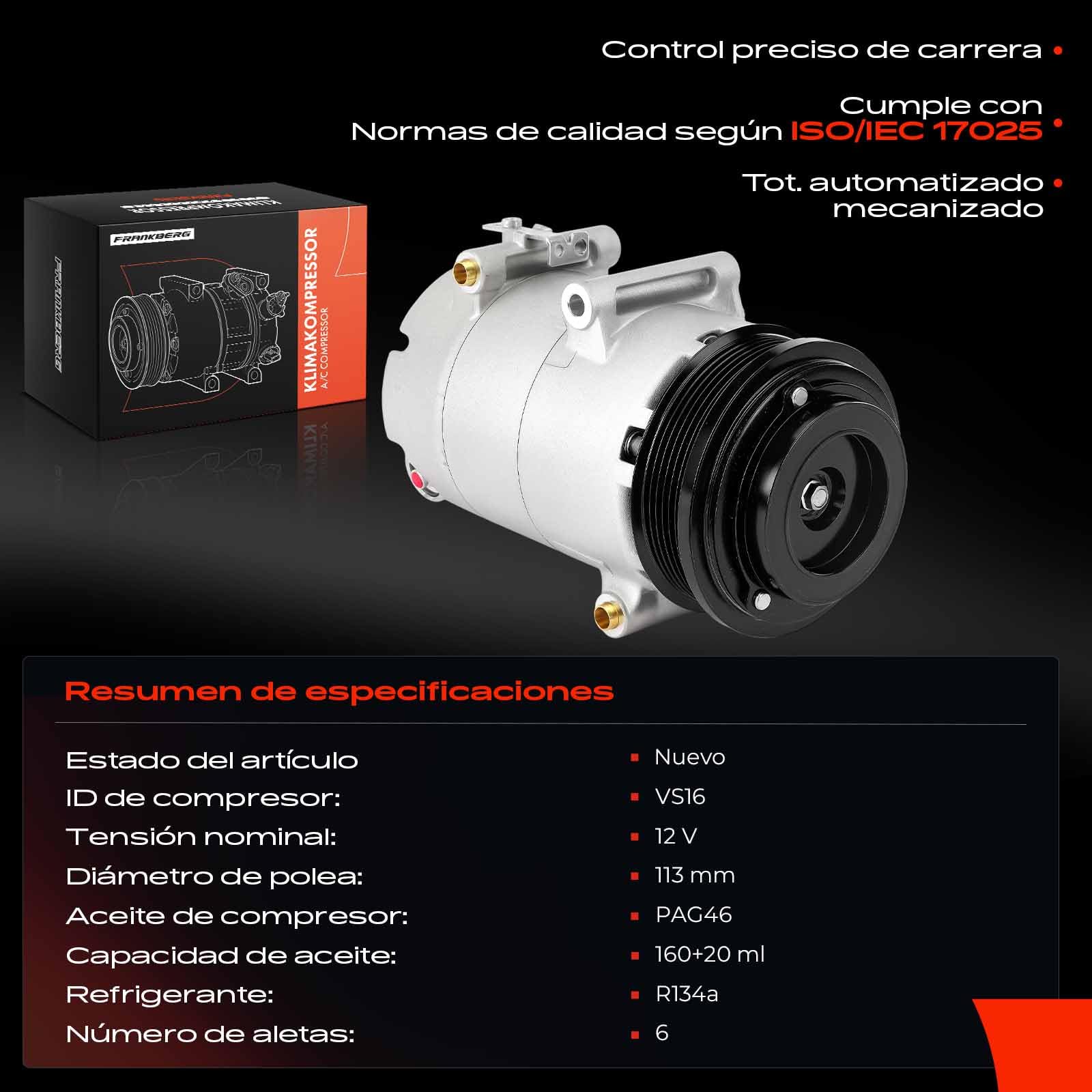 Frankberg Compresor de aire acondicionado con embrague Diesel Compatible con Focus（Sedán/Turnier) II 1.8 TDCi C-Max/Focus C-Max DM2 1.8 TDCi Replace# 1405865, aceite premezclado