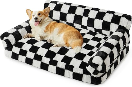 Miniatura 11 de BFPETHOME Sofá cama para gatos y perros, sofá para mascotas pequeñas, bonito sofá para gatos, cama para perros a cuadros con funda lavable (negro y