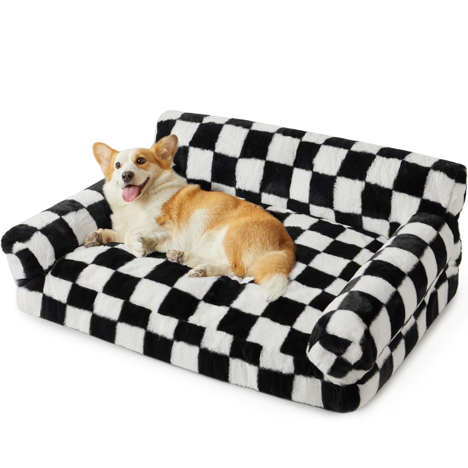 BFPETHOME Dog & Cat Couch Bed - Medium Pet Sofa with Non-Slip Bottom, Checkered Pattern (Black&White) — image 1