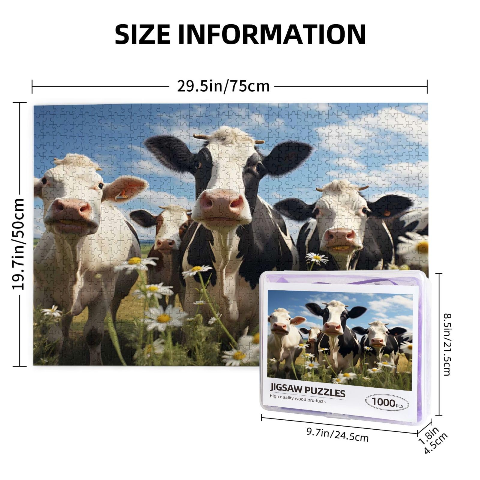 Mexpekil 1000 Pieces Jigsaw Puzzles for Adults Farm Animal Cow Daisy Wooden Puzzles Challenging Puzzle Games for Teenagers Gifts - Image 4