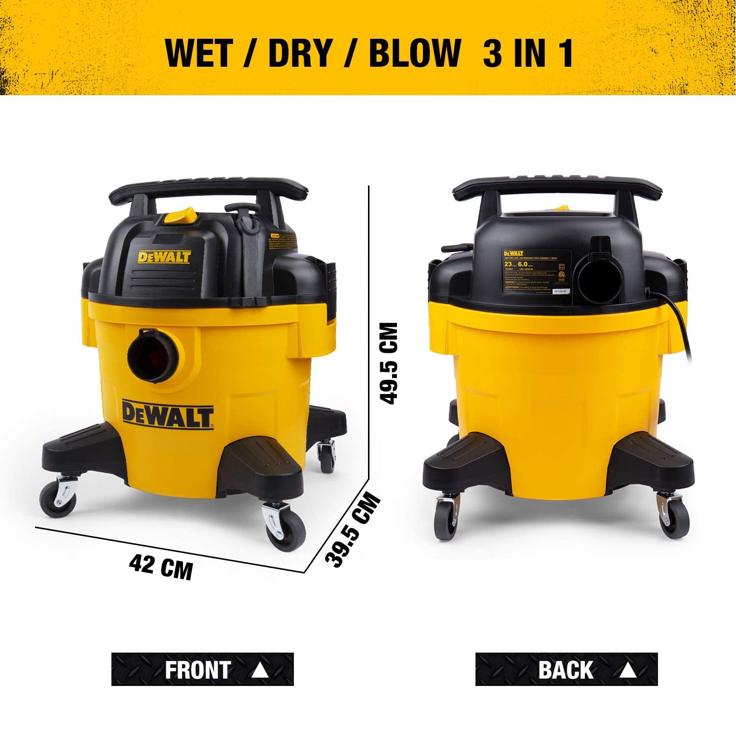 DEWALT 23L Nass-/Trockensauger, 1150 W, Poly, Gelb