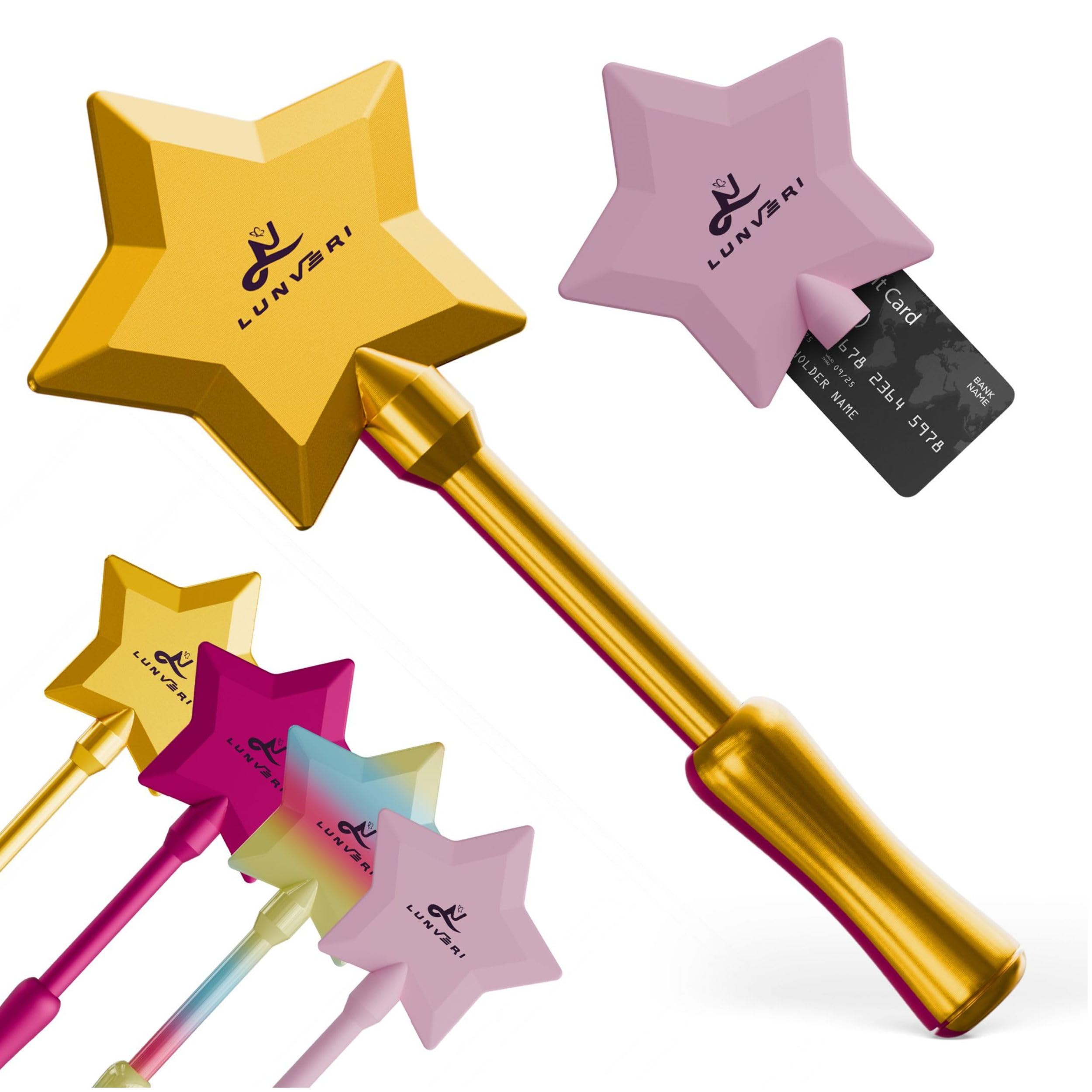 LUNVERI Magic Wand Credit Card Holder, Tap to Pay Accessory for Credit &amp; Debit Cards, Contactless NFC Card Holder, Fairy-Inspired Payment Wand, Ruby Red Gold