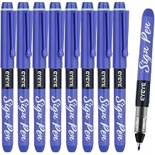 EYEYE Blue Sign Pens 9 Pack - 1.0mm Nib Tip - 0.6mm Line, Liquid Ink Sign Pen Smooth Writing - Fineliner Marker Pens Quick Drying
