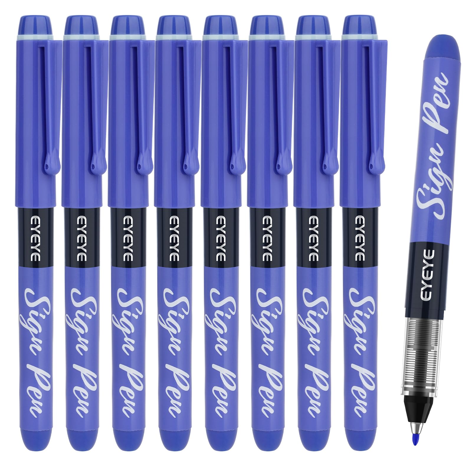 EYEYE Blue Sign Pens 9 Pack - 1.0mm Nib Tip - 0.6mm Line, Liquid Ink Sign Pen Smooth Writing - Fineliner Marker Pens Quick Drying