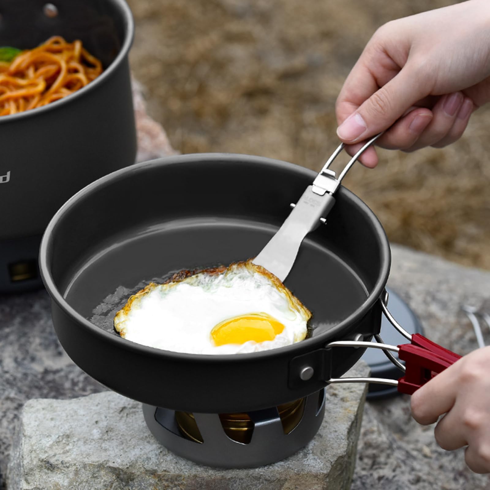 Camping Kochgeschirr Set Leichte Camping Topf Aluminium Mit Faltbare Besteck Camping Geschirr Set Picknick Topf Für Picknick Wandern Kochen Camping 2-3 Personen