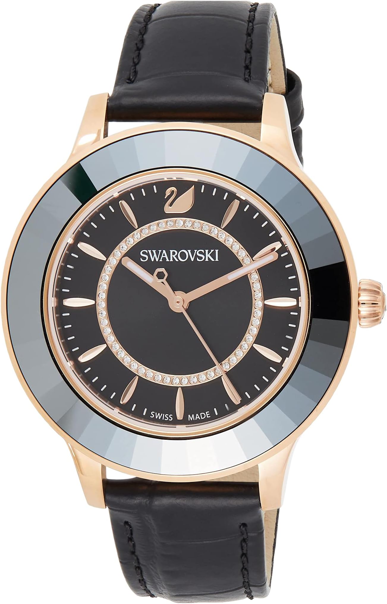 Swarovski Ladies Octea Lux Rose Gold Plated Black Watch 5414410