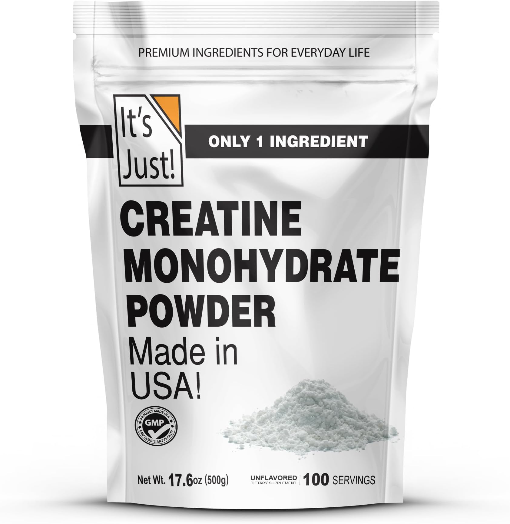 Creatine Monohydrate Powder, Pure Creatine Powder, Made in USA, 3rd Party Lab Tested, 5g Per Serving, Scoop Included, No Fillers, No Added Flavor (Unflavored, 500g / 100 Servings)