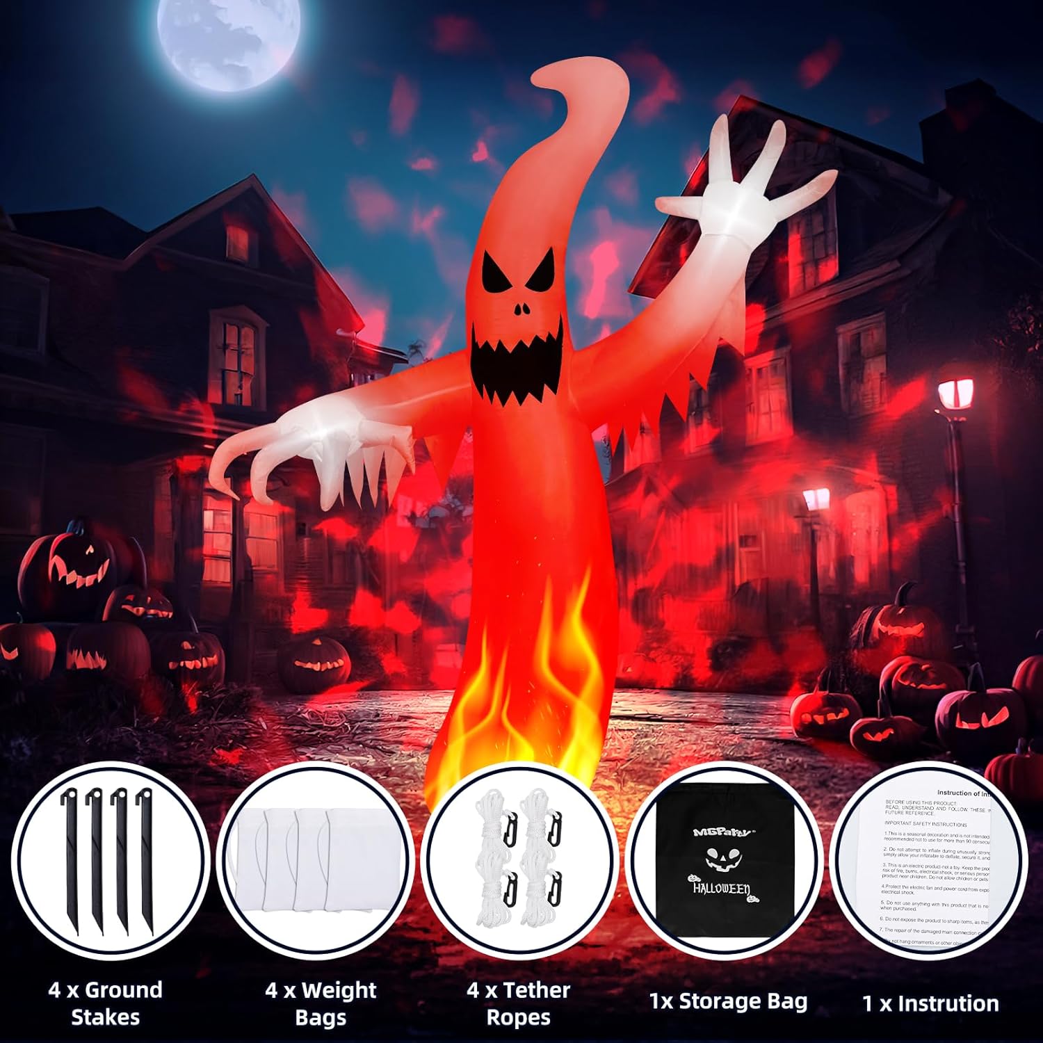 MGparty 8 FT Tall Halloween Inflatables Ghost Outdoor Decorations Blow Up Yard Sracy Ghost with Built-in LEDs Red Disco Light for Lawn Garden Holiday Party