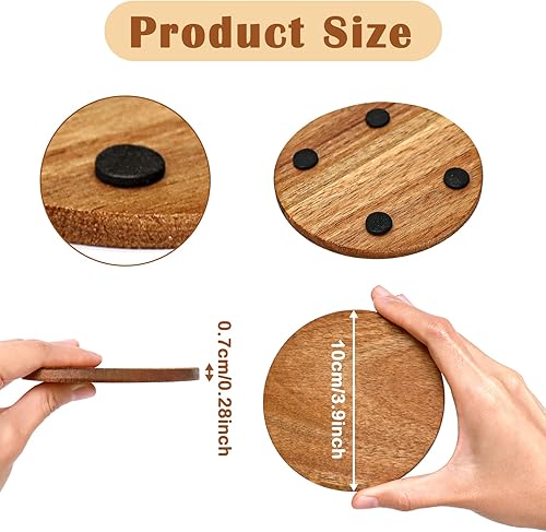 Miniatura 3 de 10 posavasos de madera sin terminar, posavasos redondos de madera de acacia de 4 pulgadas para manualidades con puntos de silicona antideslizantes