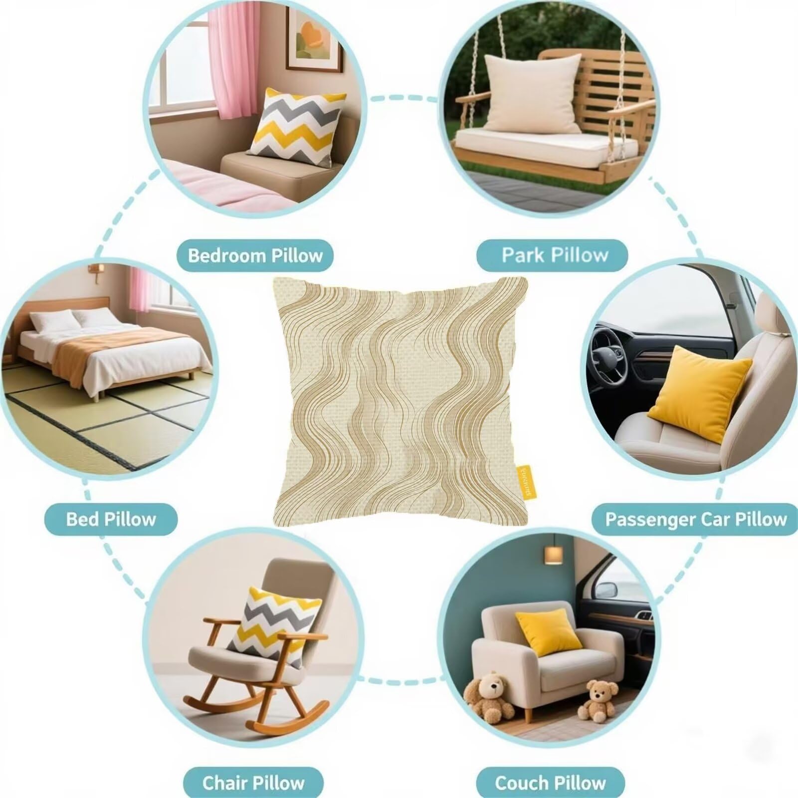 Raya Funda Cojin 65x65 Cojines Sofa Beige Cojines Cama Juego de 4 Cuadrado Lino Pillow Doble Cara Impresión Cushion Covers con Cremallera Invisible para Exterior Garden Chair Decor, Regalo Mujer S-905