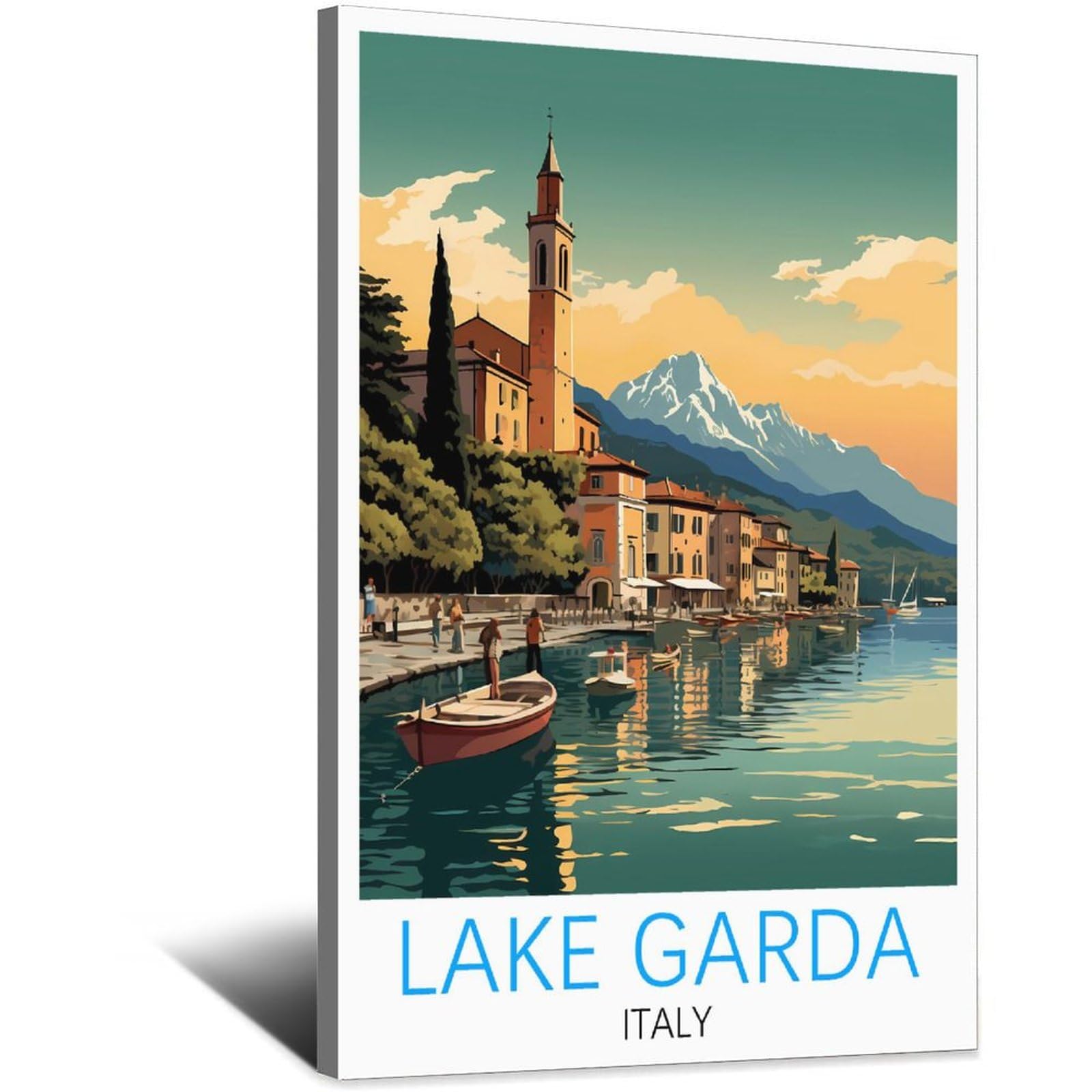 Ipuzou Frame-Style Lake Garda Italy Vintage Travel Posters 08X12inch(20X30cm) Canvas Wall Decor, Wall Art Posters Prints Paintings Pictures