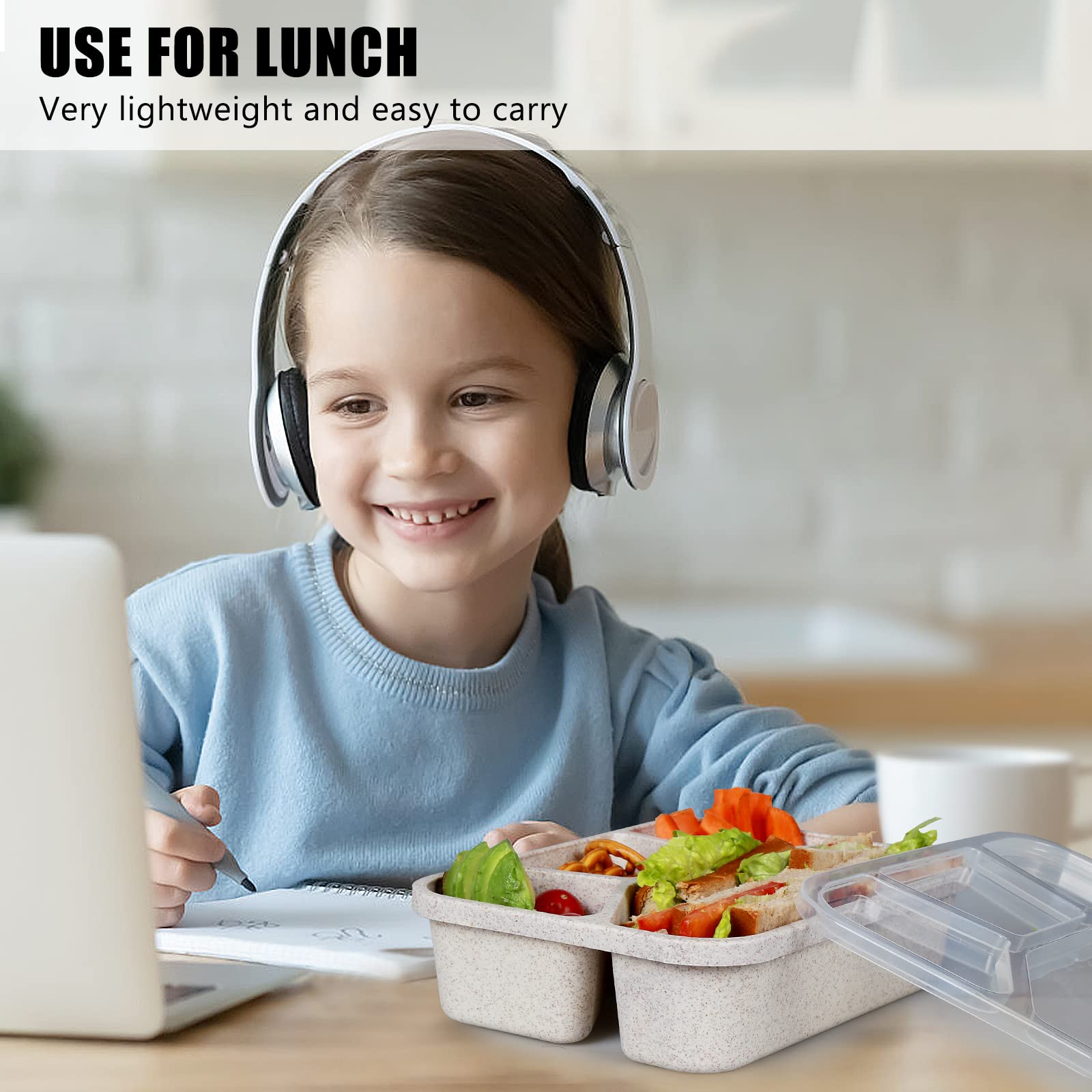 4 Pack Meal Prep Plastic Microwavable Lunch Containers with 4