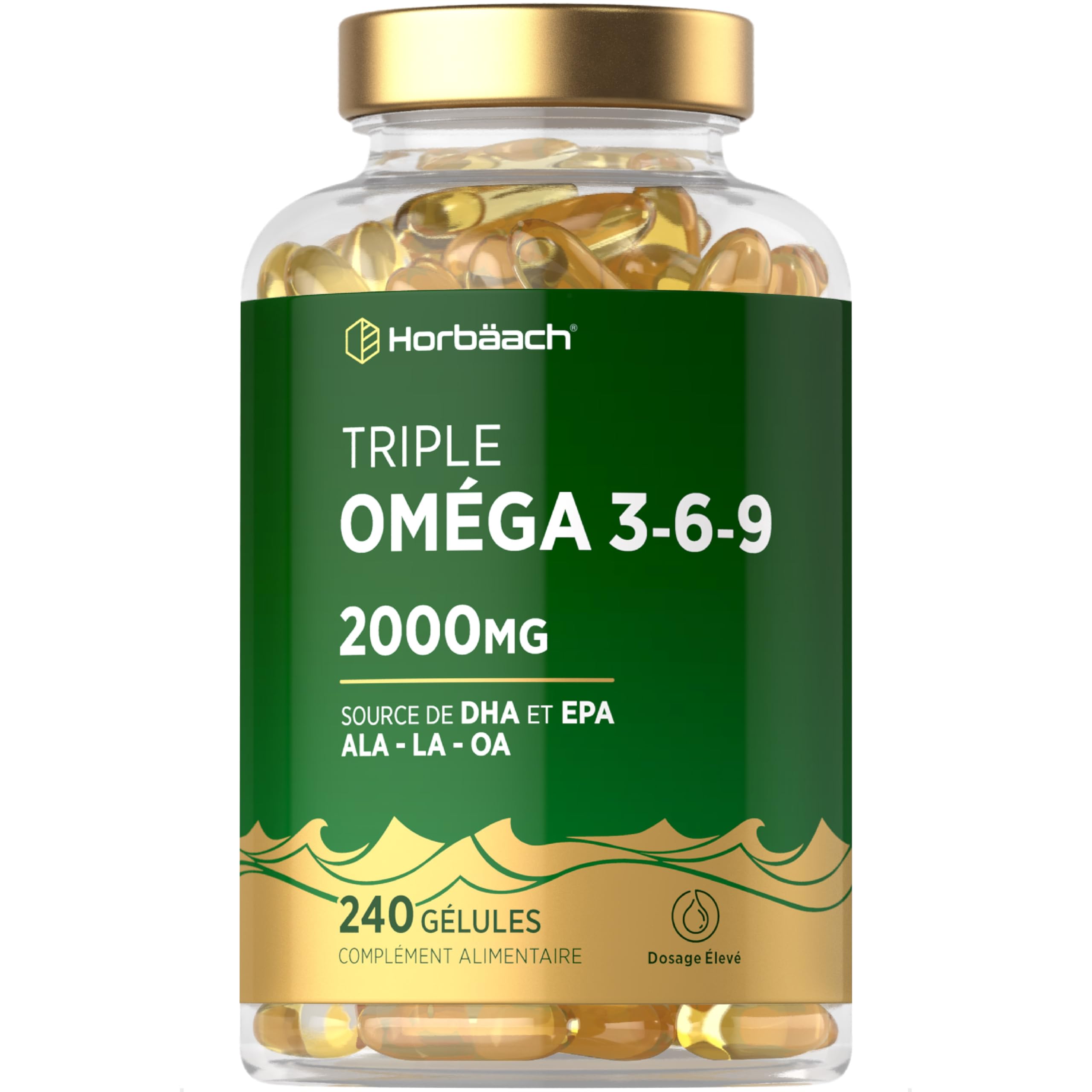 Oméga 3 6 9 2000mg | 240 Capsules | Source de DHA et d’EPA | à base d’huile de poisson et d’huile de lin | par Horbaach