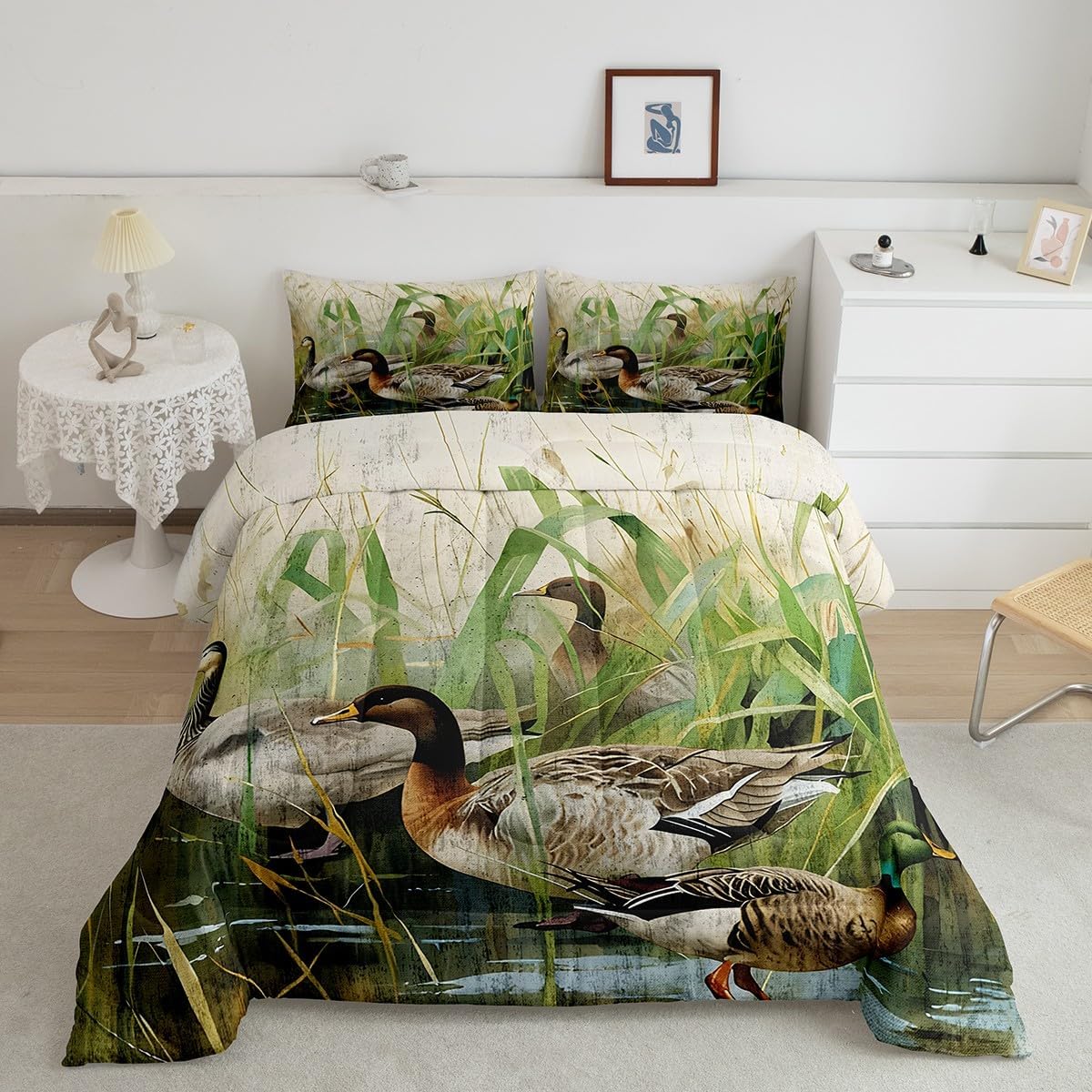 Feelyou Mallard Duck Bedding Set Boys Girls Wild Duck Hunting Comforter Set for Kids Women Men Soft Lodge Cabin Farmhouse Comforter Nature Ducks Quilt Room Decor Full Size Duvet Set Boys