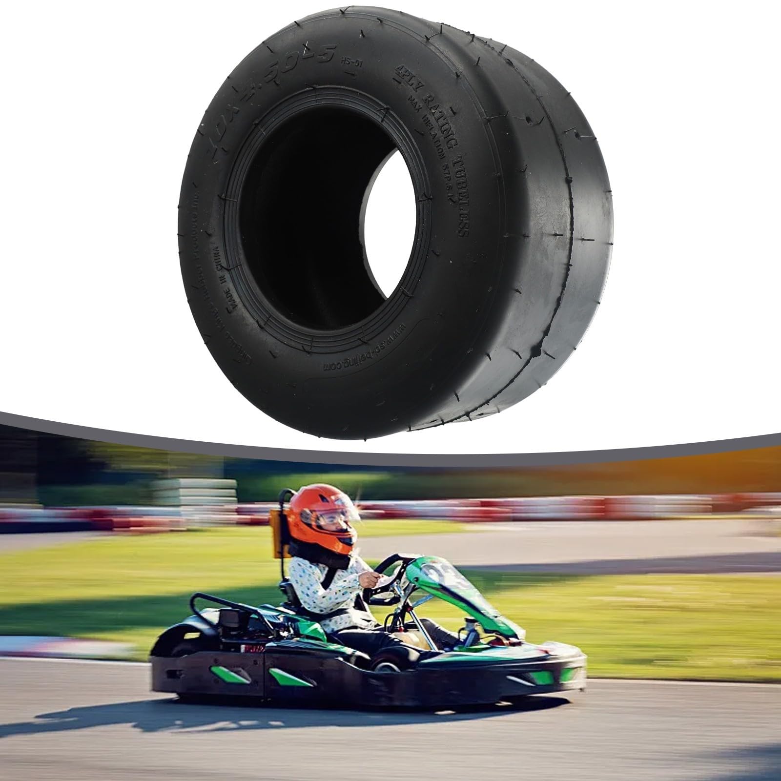 Neumáticos Go Kart de 10 x 4.50 y 11 x 7.10 pulgadas, rodajas de goma sin cámara para ruedas delanteras y traseras de kart, juego de neumáticos de karting todoterreno de repuesto (10 x 4.50-5)