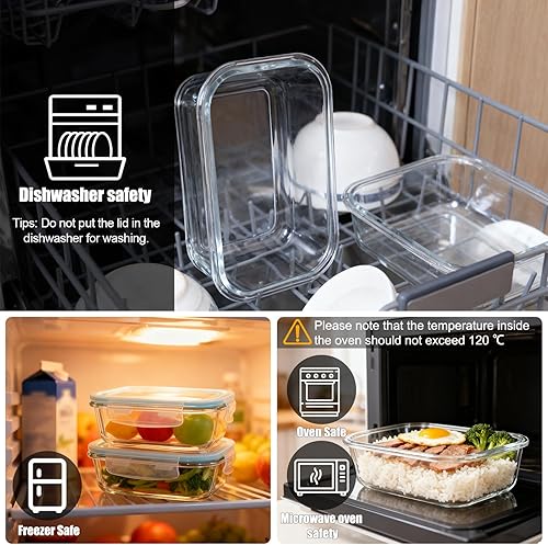 Miniatura 3 de Contenedores de almacenamiento de vidrio de 22 onzas con tapas, paquete de 5 recipientes de vidrio para preparación de comidas, contenedor de