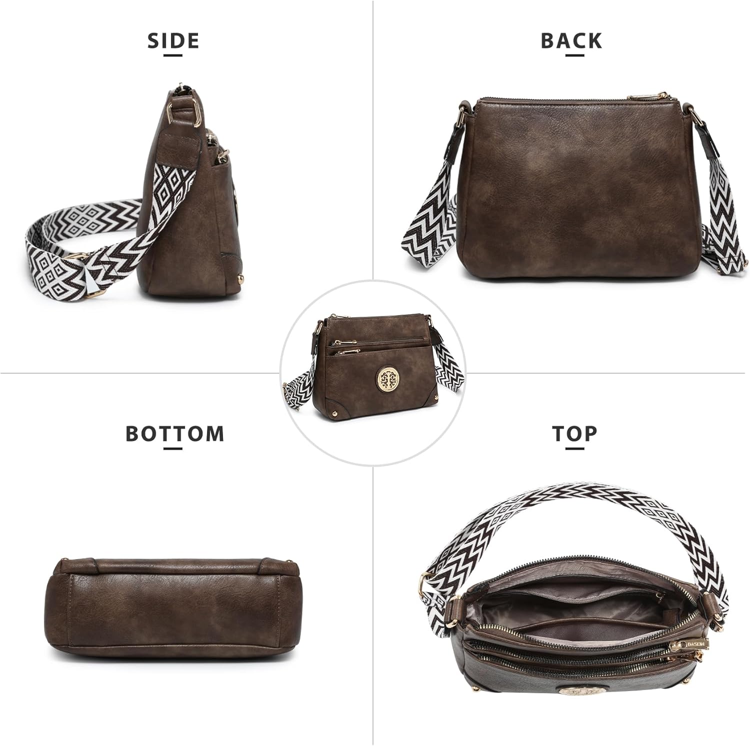 Dasein Crossbody Purses for Women Trendy Multi Pockets Shoulder Bag Medium Handbags with Guitar Strap - Image 3