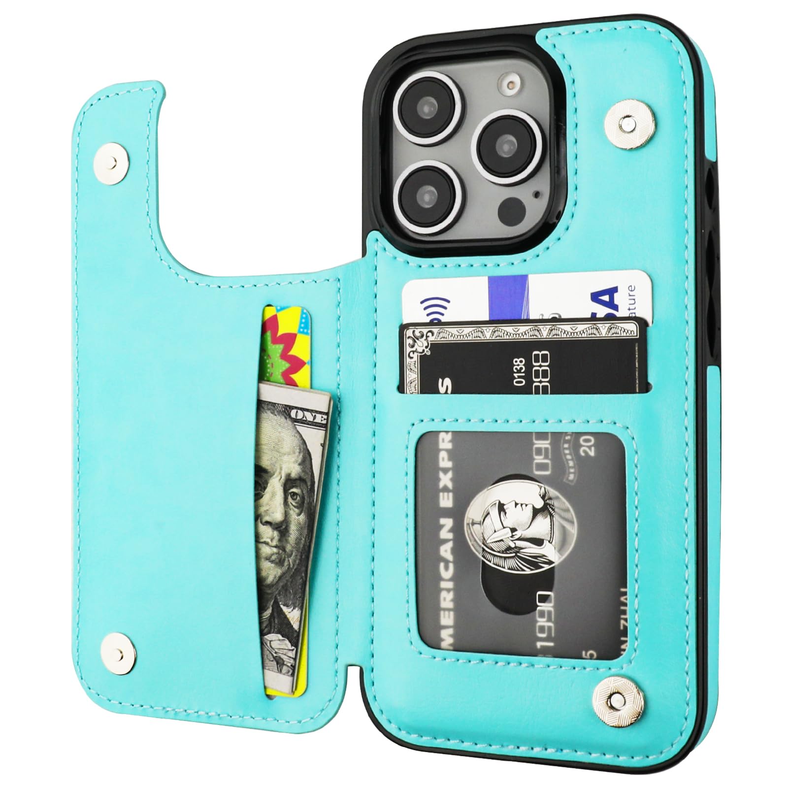 ONETOP Compatible with iPhone 16 Pro Wallet Case with Card Holder, PU Leather Kickstand Card Slots Case, Double Magnetic Clasp and Durable Shockproof